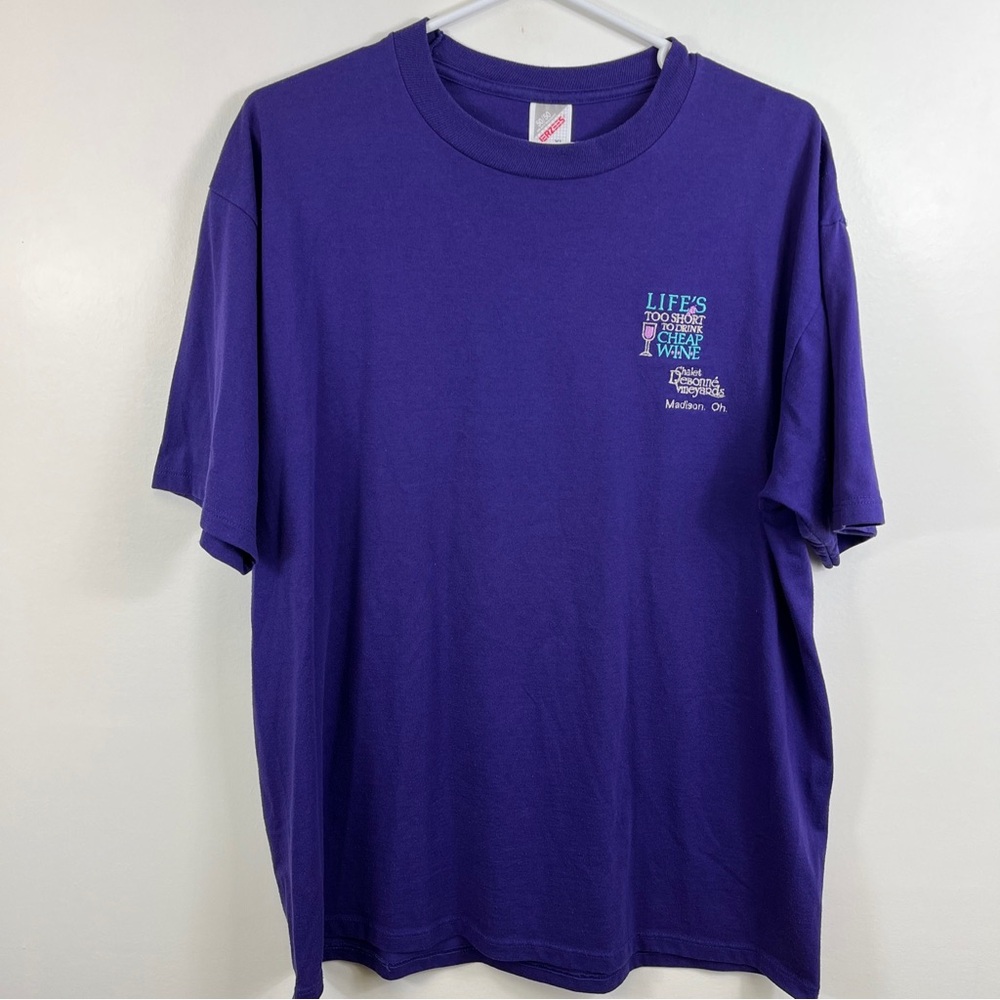 Vtg Vineyard Wine Ohio TShirt Purple USA Lifes Too Short To Drink Cheap Sz XL
